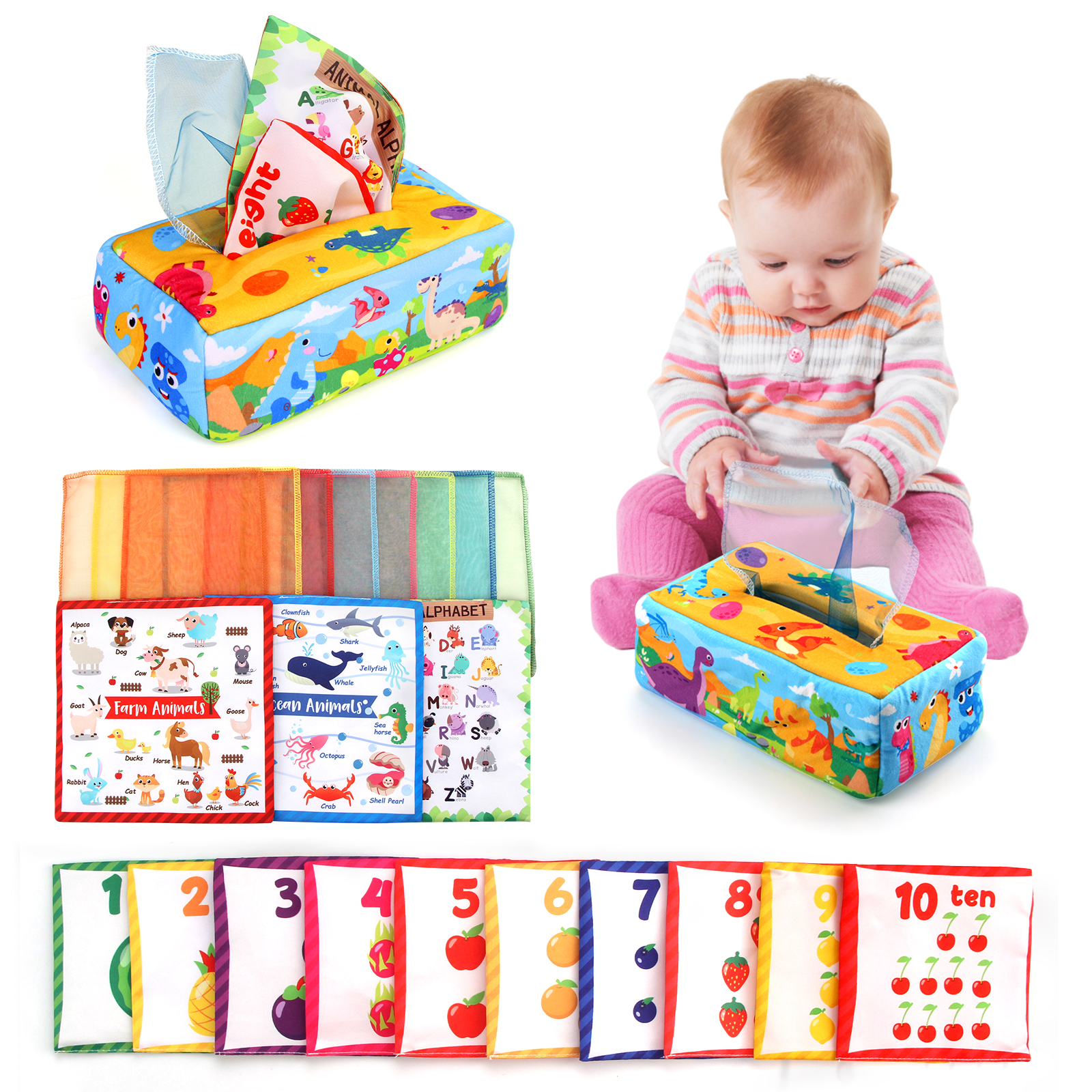 Sports Equipment Box - Baby Tissue Box Colorful Soft Sensory